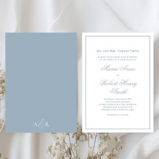 Convites Caligrafia de Casamento Elegante - Script Dusty Bl
