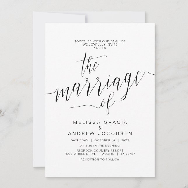Convites Caligrafia de Casamento, Simples Script Preto, Cas (Frente)