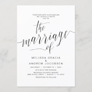 Convites Caligrafia de Casamento, Simples Script Preto, Cas