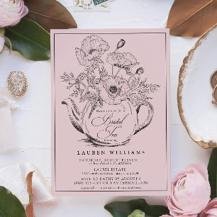 Convites Caligrafia de Chá Botânica Rosa Vintage
