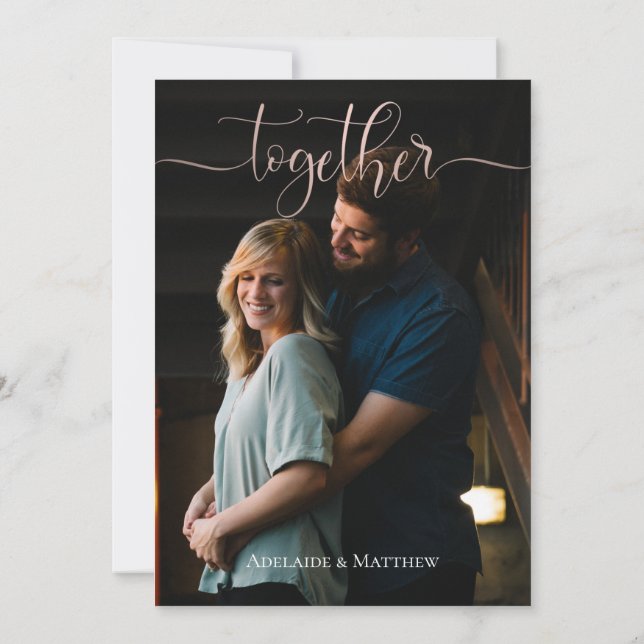 Convites Caligrafia de Foto de Casamento Elegante Simples (Verso)