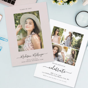 Convites Caligrafia de Foto Simples Moderna 5 Fácil Graduaç