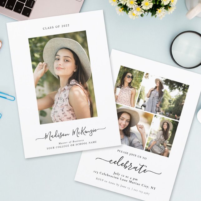 Convites Caligrafia de Foto Simples Moderna 5 Fácil Graduaç (Criador carregado)