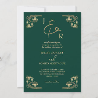 Convites Caligrafia de ouro elegante Art Deco sobre casamen