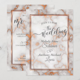 Convites Caligrafia de Rosa profundo/Mármore de cobre