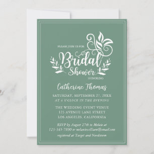 Convites Caligrafia Decorativa de Casamento de Sage Green