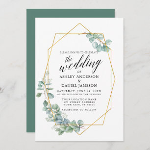Convites Caligrafia Dourada Casamento Eucalyptus Greenery