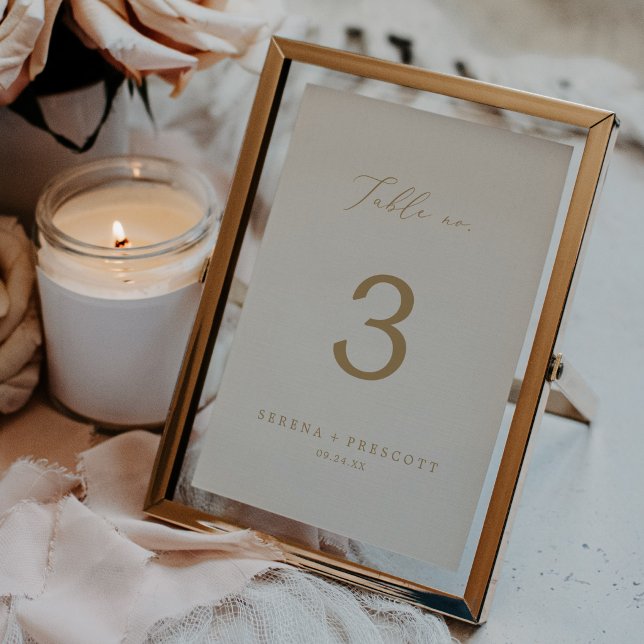 Convites Caligrafia Dourada Delicada | Nº da Mesa Creme 5x7 (Delicate Gold Calligraphy | 5x7 Cream Table No. Invitation)