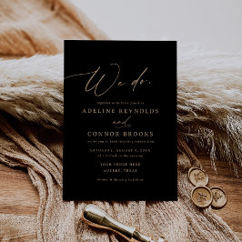 Convites Caligrafia Dourada e Negra Elegante Nós Casamos