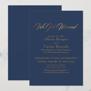 Convites Caligrafia Dourada Elegante em Azul Marinho Nós Fo