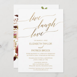 Convites Caligrafia Dourada elegante   Floral Live Laugh Lo