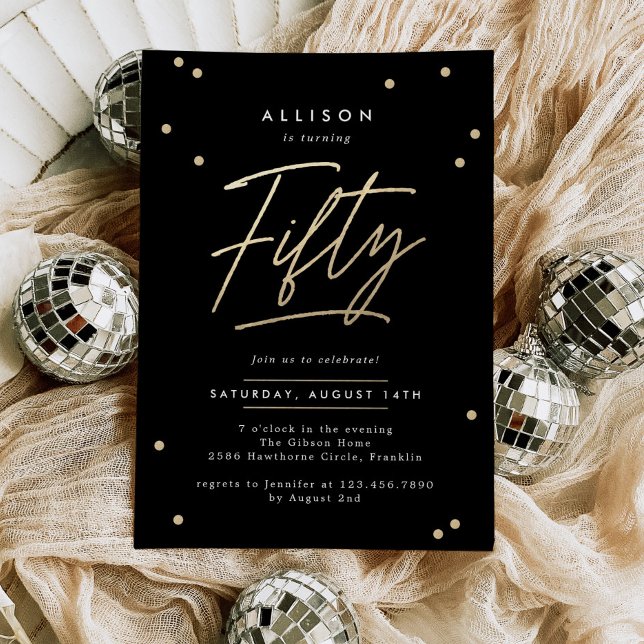 Convites Caligrafia Dourada moderna 50º aniversário (Criador carregado)