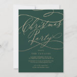 Convites Caligrafia Dourada romântica | Festa de Natal Verd<br><div class="desc">Esta carta de convite de festas verde de Natal para caligrafia em ouro romântica é perfeita para um evento de férias simples. O clássico moderno design apresenta espirais de rico e turbilhões brancos com belíssima e elegante tipografia de folha de ouro de champanhe com letra falsa.</div>