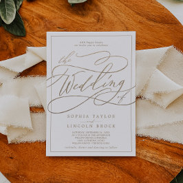 Convites Caligrafia Dourada romântica | Quadro De Casamento