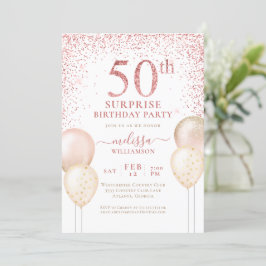 Convites Caligrafia Dourada rosa Surpresa 50º aniversário