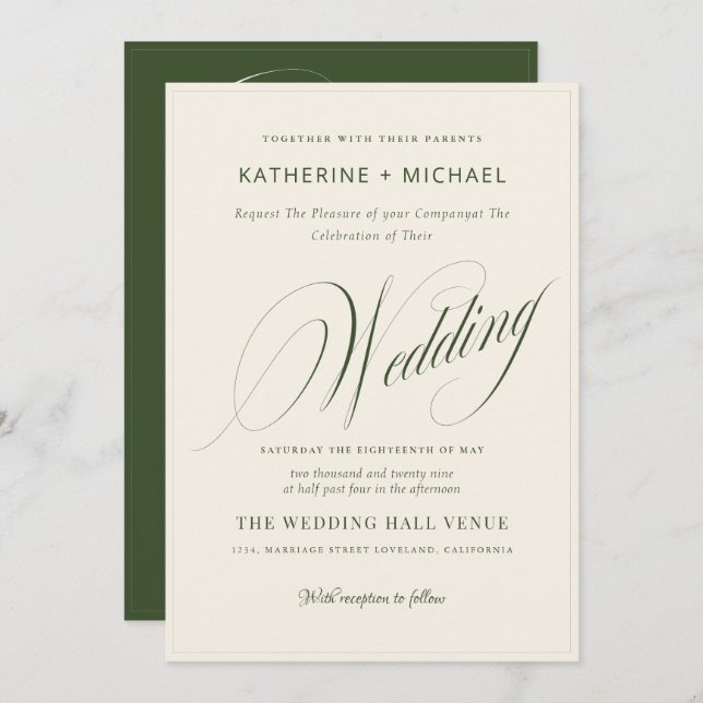 Convites Caligrafia e Detalhes do Script Romântico Casament (Frente/Verso)