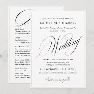 Convites Caligrafia e Detalhes do Script Romântico Casament