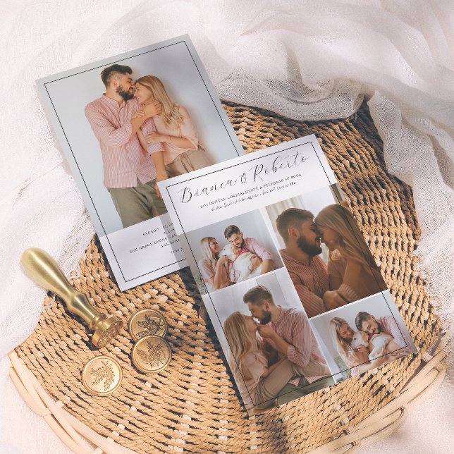 Convites Caligrafía Elegante 5 Fotos Invitación de Boda (Criador carregado)