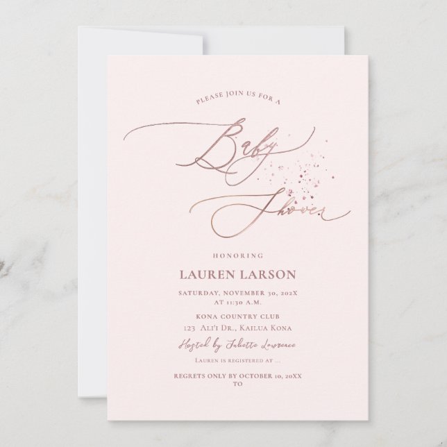 Convites Caligrafia Elegante ArtsApp Bebê Rosa Pálido (Frente)