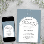 Convites Caligrafia Elegante Azul Dusty Casamento Monograma<br><div class="desc">Convite de casamento azul empoeirado com caligrafia elegante, monograma do estilo logo e estrutura arquitetada moderna. Simples elegância, em azul empoeirado e branco. Convites de coordenação, papelaria e decoração de dia de evento podem ser encontrados na minha coleção de Cores de Casamento. Se você quiser cores diferentes ou modelos adicionais...</div>