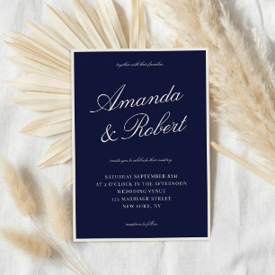 Convites Caligrafia Elegante Casamento Azul Marinho Dinheir