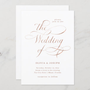 Convites Caligrafia Elegante Casamento Dourado Faux Rosa