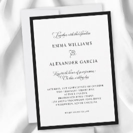 Convites Caligrafia Elegante Casamento Formal Borda Preta