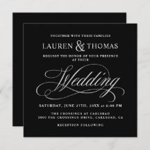 Caligrafia Elegante Casamento Negro e Prateado