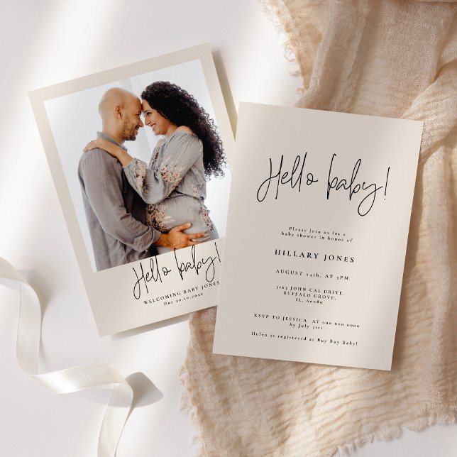 Convites Caligrafia Elegante | Chá de fraldas Hello Baby Pi (Criador carregado)