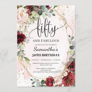 Convites Caligrafia elegante cinquenta e fabulosa cinquenta