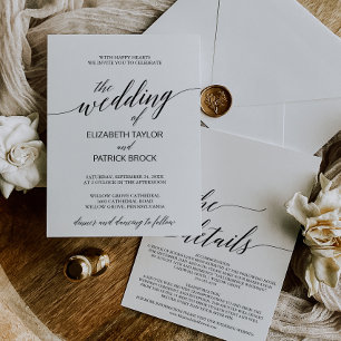 Convites Caligrafia elegante com detalhes no casamento