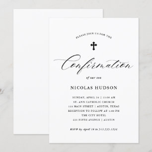 Convites Caligrafia Elegante  Confirmação Neutra de Gêne