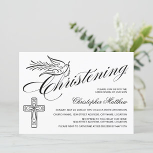 Convites Caligrafia Elegante Cruzando e Dove Christening