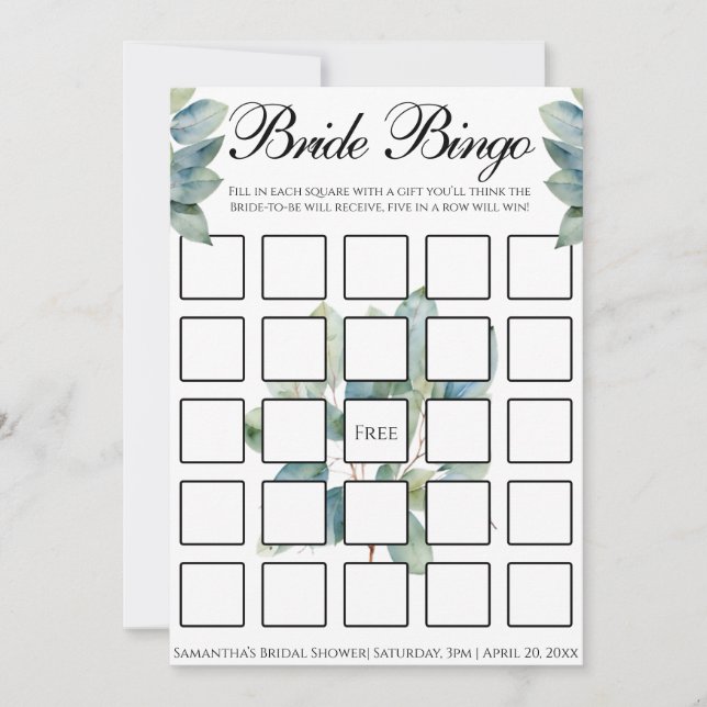 Convites Caligrafia elegante de foliagem de eucalipto verde (Frente)