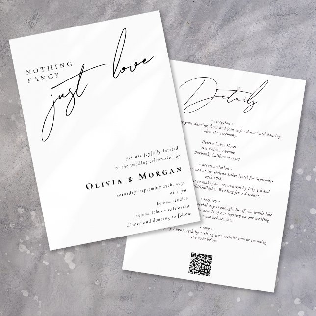 Convites Caligrafia Elegante Detalhes Modernos do Código QR (Criador carregado)