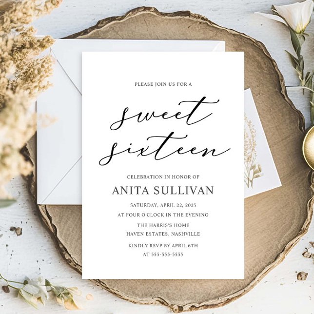 Convites Caligrafia elegante Doce Dezesseis e Dezesseis e D (Criador carregado)