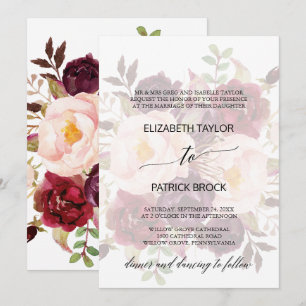 Convites Caligrafia Elegante   Fade Floral Formal