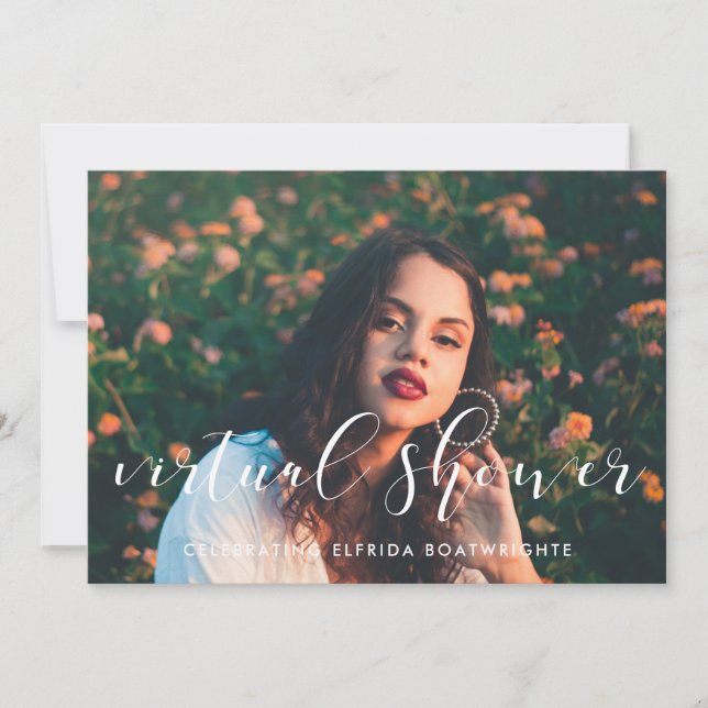 Convites Caligrafia elegante Foto do chá de panela virtual (Frente)