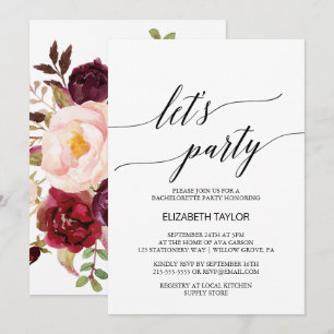 Convites Caligrafia Elegante Fundo Floral Vamos Festejar