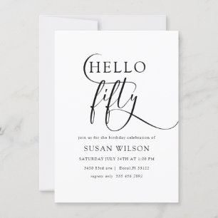Convites Caligrafia Elegante Moderna Alô 50 Aniversário