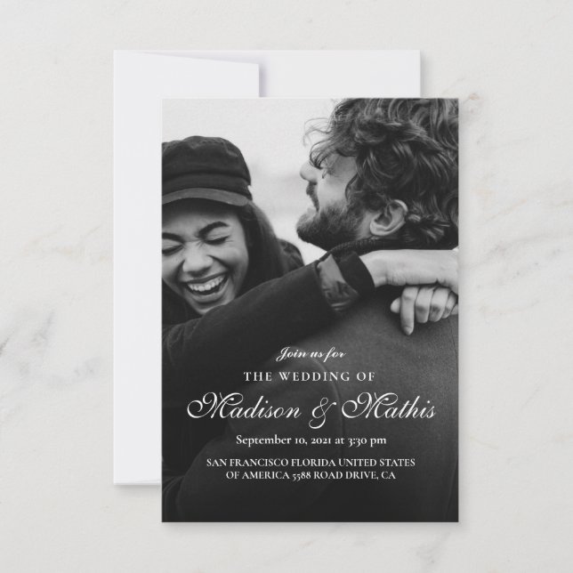 Convites Caligrafia Elegante Moderna com Casamento Fotográf (Frente)