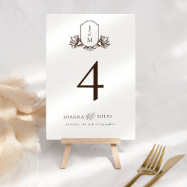 Convites Caligrafia Elegante Monograma Crest Neutral Brown