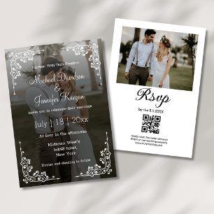 Convites caligrafia elegante qr code 2, casamento de fotos