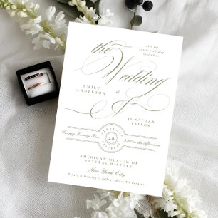 Convites Caligrafia Elegante Sage Verde O Casamento