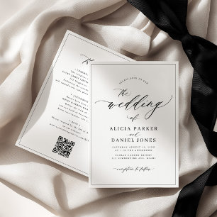 Convites Caligrafia elegante simples casamento preto e bran