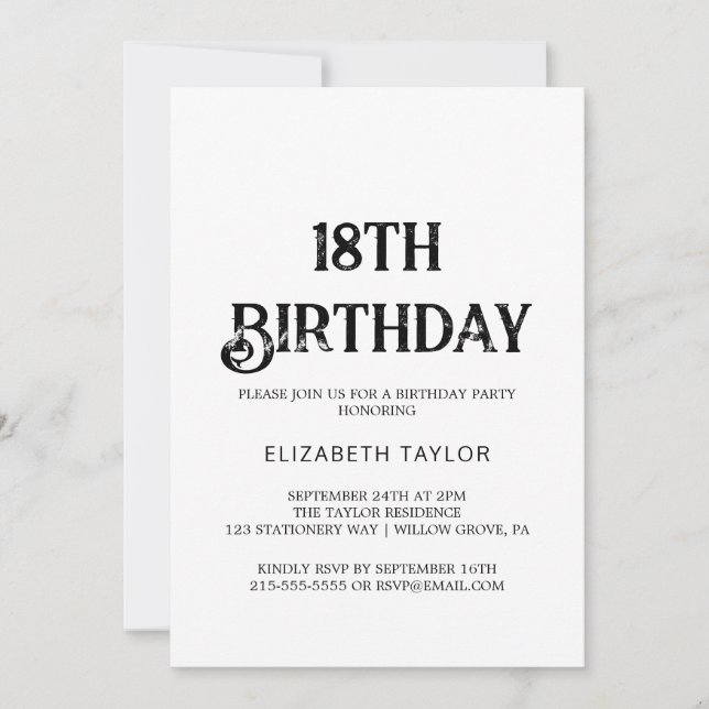 Convites Caligrafia eterno Negra 18º Aniversário (Frente)