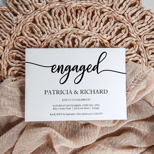 Convites Caligrafia festa de noivado Preta E Branca (Criador carregado)