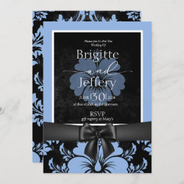 Convites Caligrafia floral azul impressa