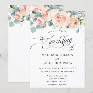 Convites Caligrafia Floral Chic Peach Casamento Greenery
