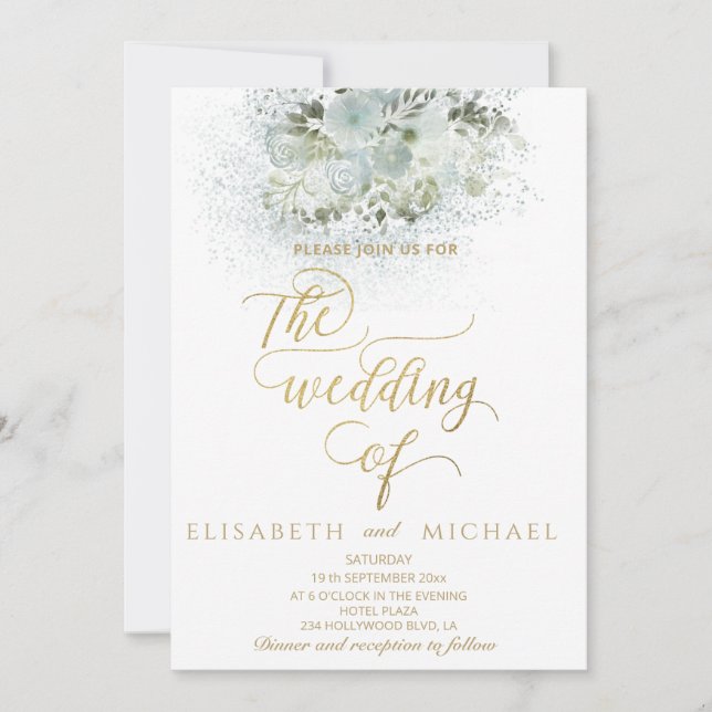 Convites Caligrafia floral romântica Dusty (Frente)